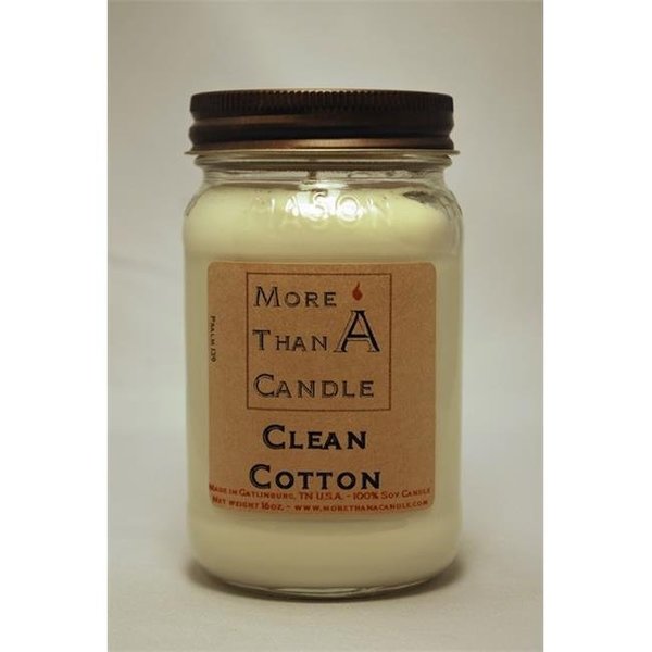 More Than A Candle More Than A Candle CLC16M 16 oz Mason Jar Soy Candle; Clean Cotton CLC16M